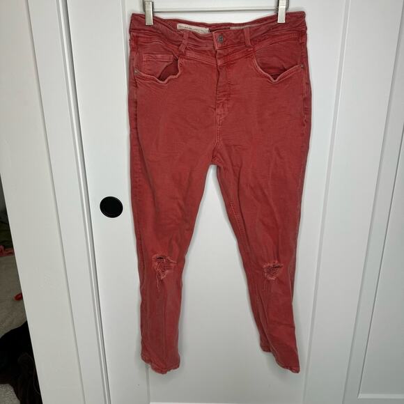 Anthropologie Pilcro Letterpress High Rise Slim Pink Distressed Jeans Size 32 - Picture 2 of 7